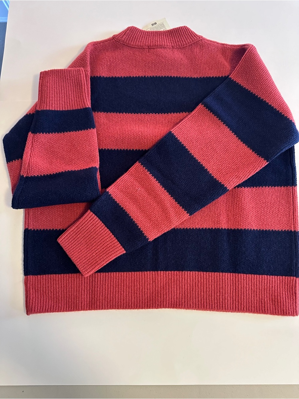 Ladies Uniqlo Crewneck Stripe Sweater - Orange/Rust and Navy - Picture 4 of 9